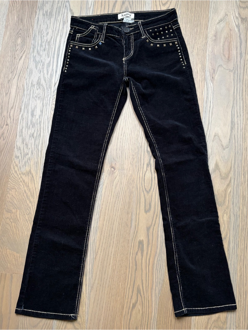 Black Corduroy Jeans with Stud Accents
